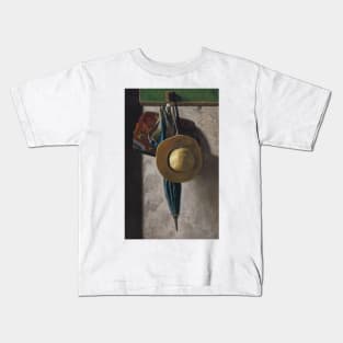 Straw Hat, Bag and Umbrella by John Frederick Peto Kids T-Shirt